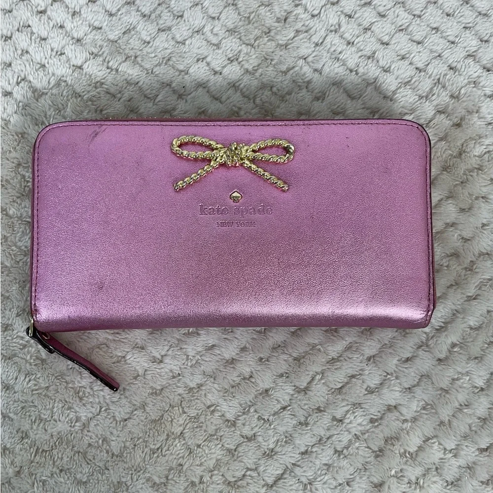 Kate Spade Fluorescent Pink Zip Around Wallet